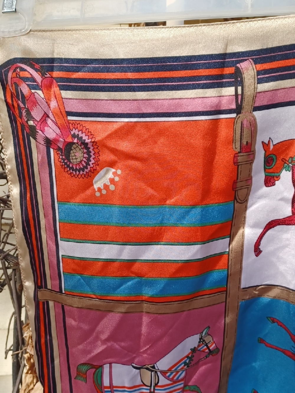 Equestrian Patchwork 90x90cm Polyester Scarf in Bright Multi Colors - Picture 2 of 16